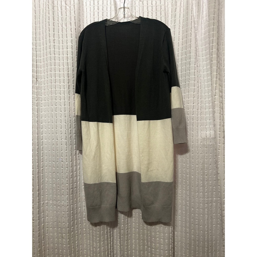 Unbranded Colorblock Cardigan Women Small Black Grey Cream Excellent Longline